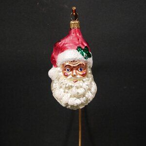 Christopher Radko Holly Santa Claus Glass Ornament 4" Handcrafted VTG OOP